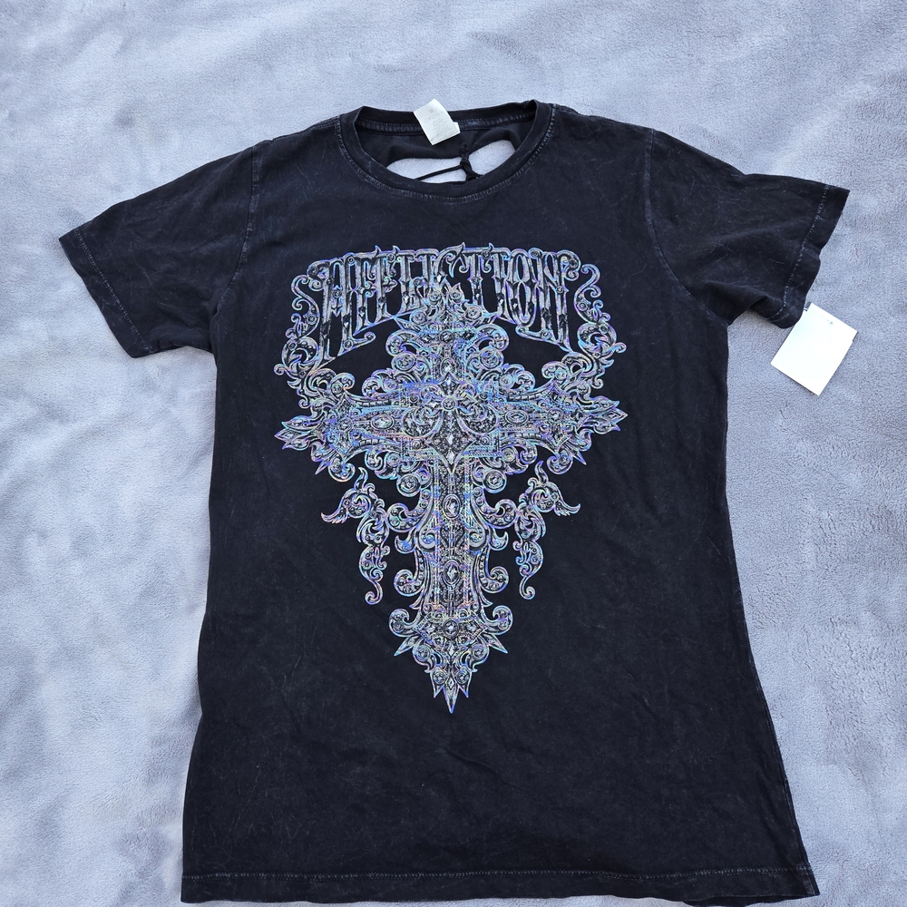 Affliction Black Tee with Iridescent Design